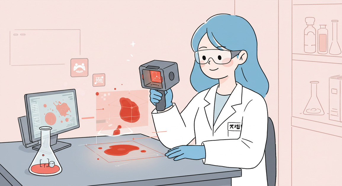 혈흔분석하는 여성 이미지