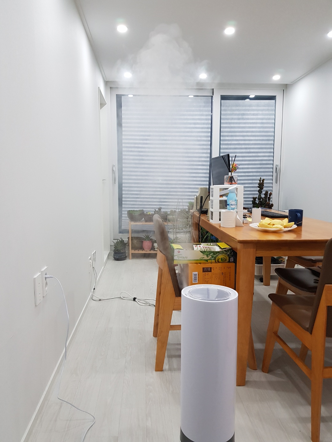 실내가 건조할때 가습기의 있고 없고의 차이가 명확하다.