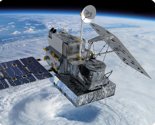 지구 궤도를 도는 인공위성이 위치 서비스를 제공하는 우주 기술 장면