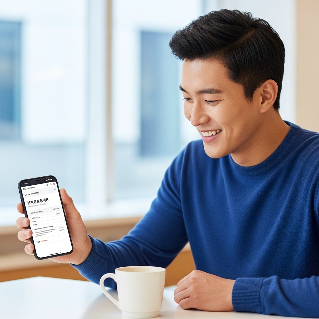 체크리스트를 완성하고 미소를 짓는 남성