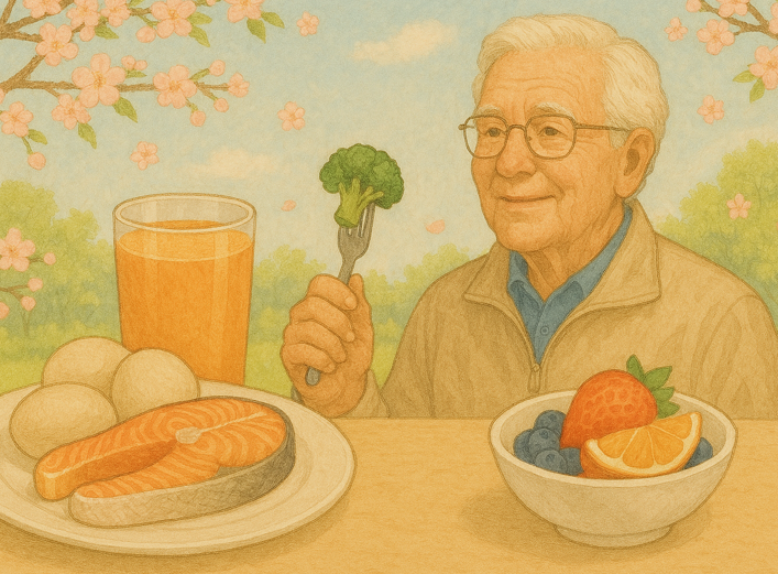 어른신의 균형잡힌 식사의 모습