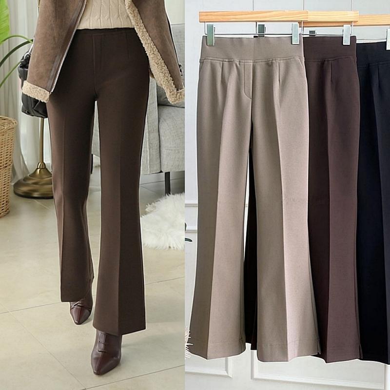 하이웨스트 부츠컷 밴딩 슬랙스 스판 편한 여자슬랙스 빅사이즈 나팔바지 키작녀 기모슬랙스