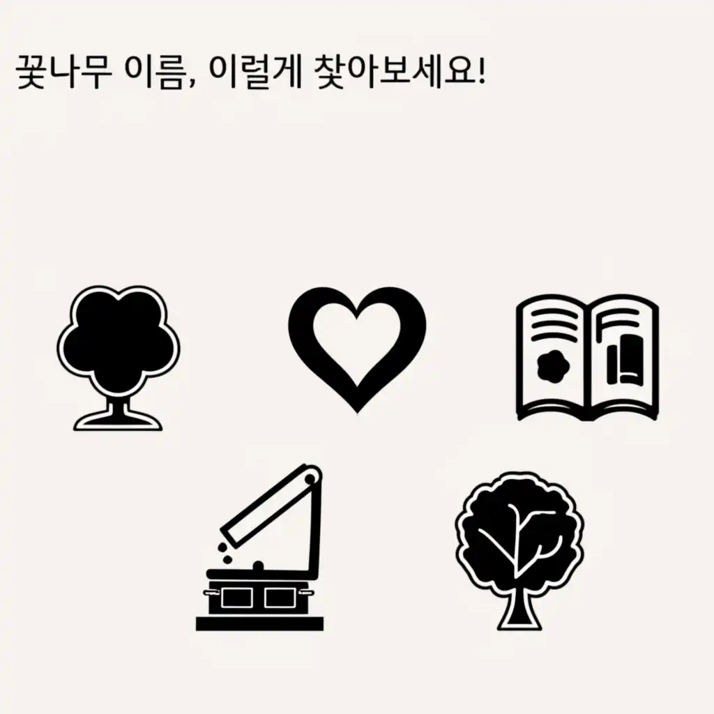 꽃나무 종류의 이름을 찾을 수 있는 스마트폰 앱과 도감 활용법을 보여주는 이미지