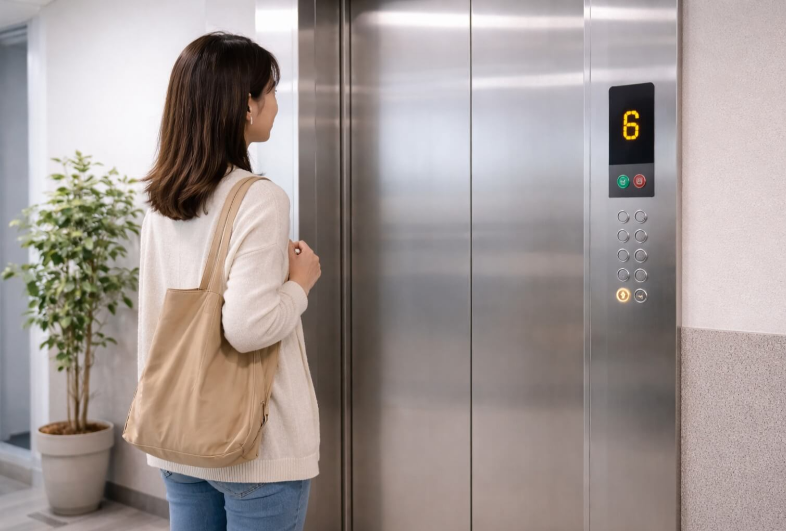 엘리베이터를 기다리는 여성