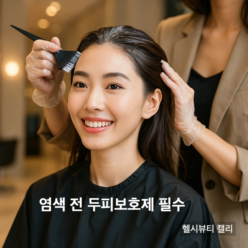 고급 헤어살롱에서 염색 시술을 받으며 환하게 웃고 있는 서울 강남의 20대 여성