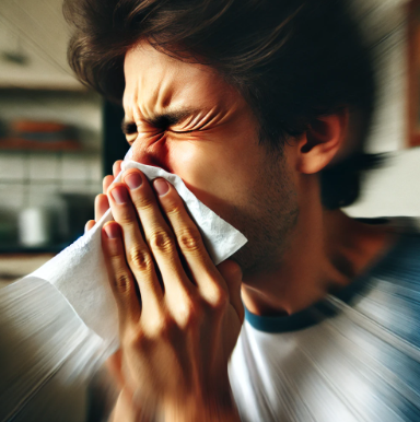 감기에 걸려서 재채기하는 모습
