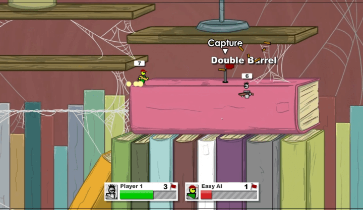 건메이헴-리덕스3-2인용총게임-플레이-나무-상자-아이템을-먹고-2연발-총을-획는하는-화면