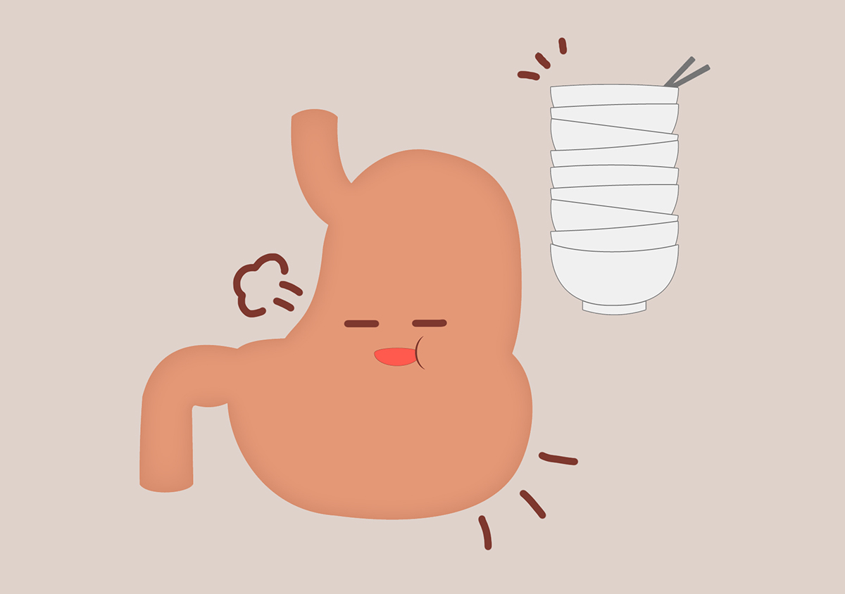 과식으로-위가-부풀은-모습