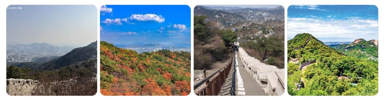 서울 북악산과 한양도성길의 전경과 도심을 내려다보는 풍경