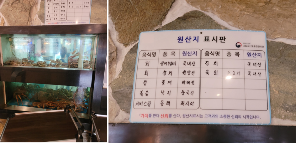 수족관, 원산지 표시판