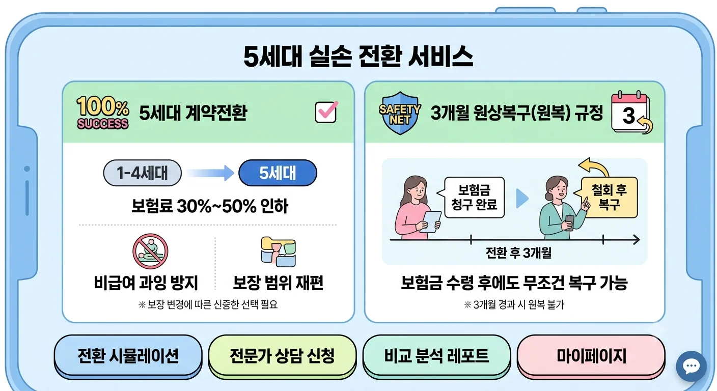 1세대 2세대 실손보험 5세대 무심사 전환 신청 및 3개월 내 무조건 원복 규정