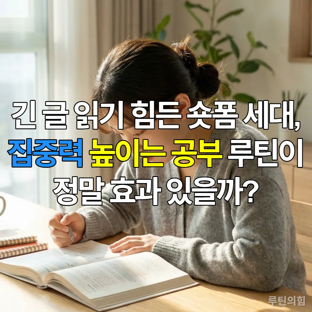 숏폼 세대 학생이 공부 루틴으로 집중하여 학습하는 모습