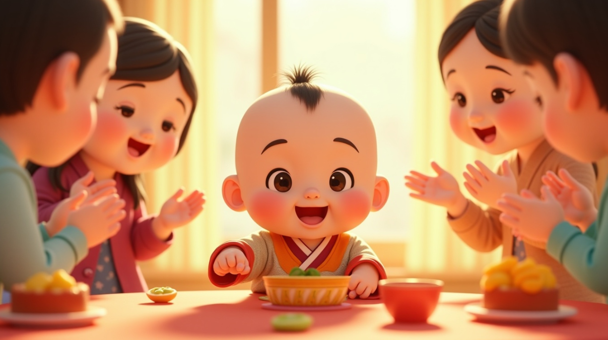 아기의 첫 돌 잔치 모습