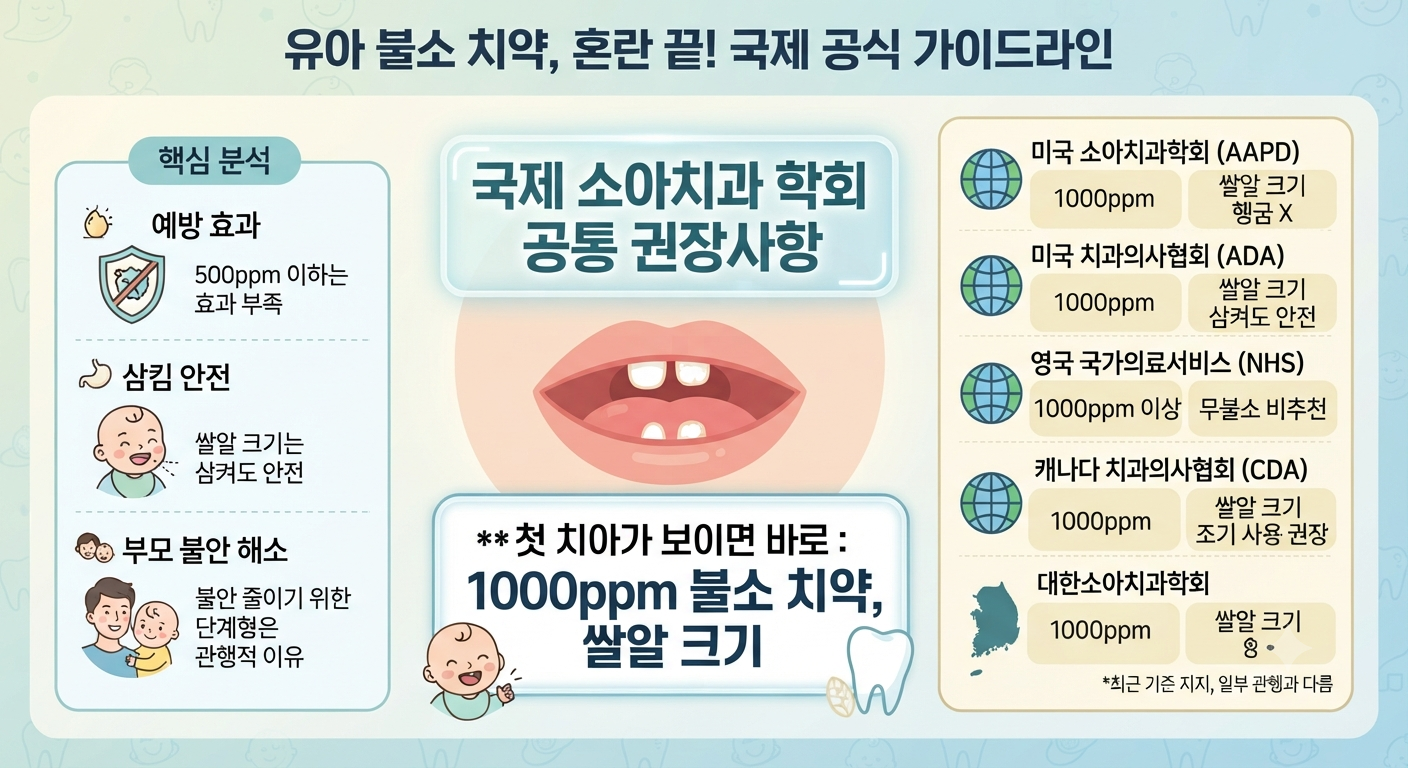 아기 불소치약 국제 가이드라인 1000ppm 비교