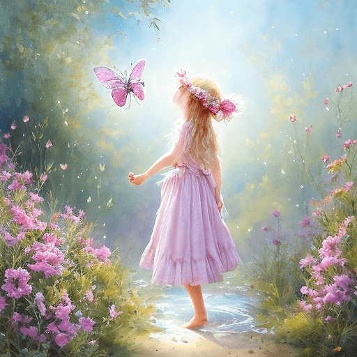 Playground AI로 생성한 그림(4) - 꽃장식을 한 소녀와 나비