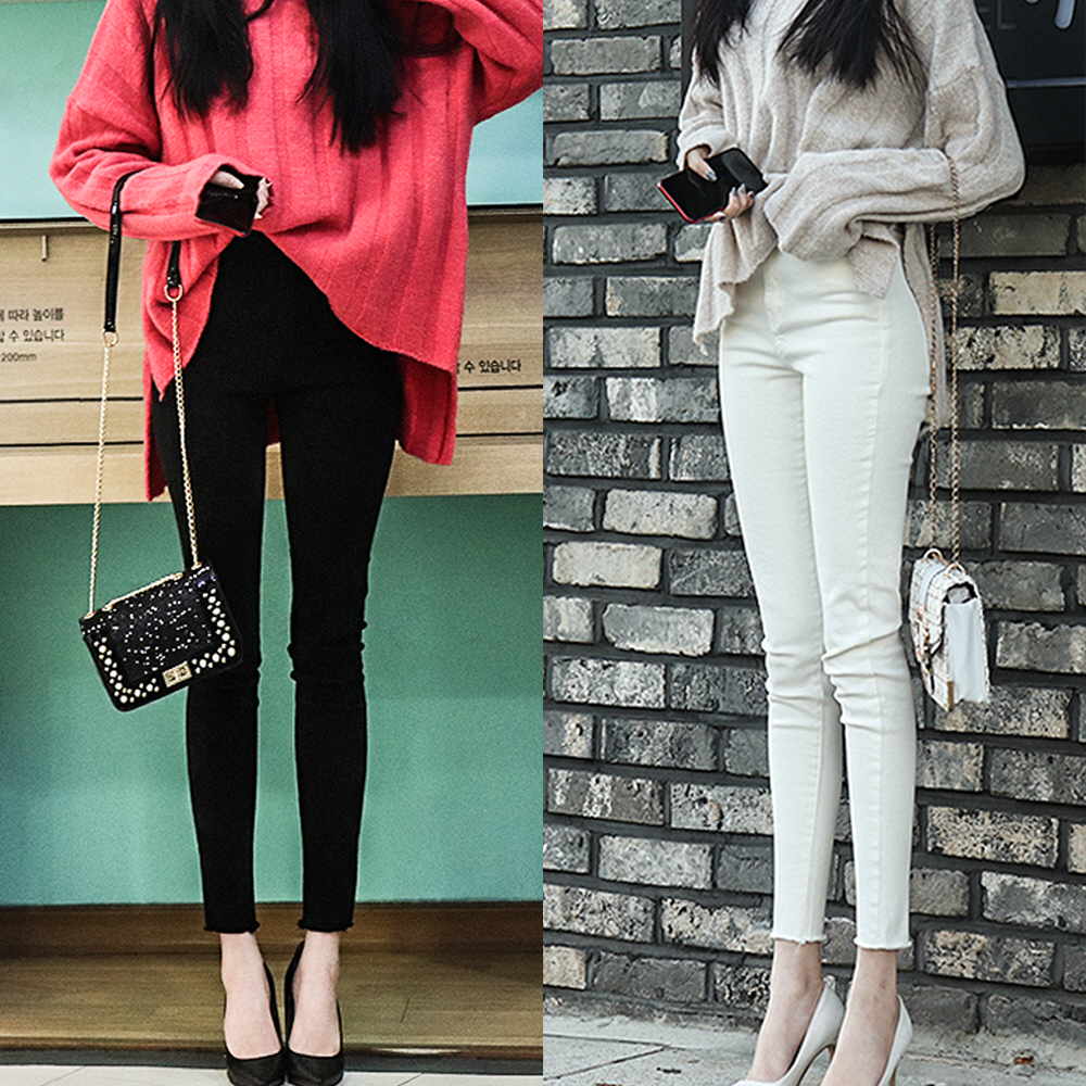 기모 하이웨스트 기모 스키니진 팬츠 화이트진 블랙진 여성 스판 청바지