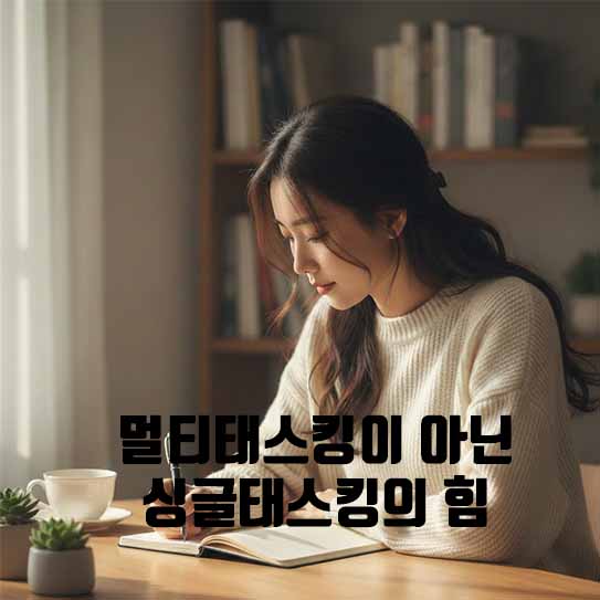 멀티태스킹, 싱글태스킹, 집중력 향상, 생산성 높이기, 업무 효율, 스트레스 감소, 몰입의 힘, 시간 관리, 디지털 디톡스, 뇌 건강