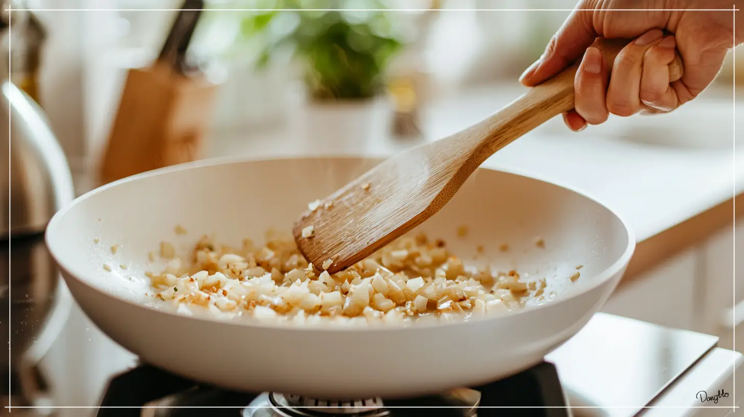 오트밀-먹는법인-오트밀-리조또를-만들기-위해-양파와-마늘을-볶음주걱으로-프라이팬에-볶고-있는-모습