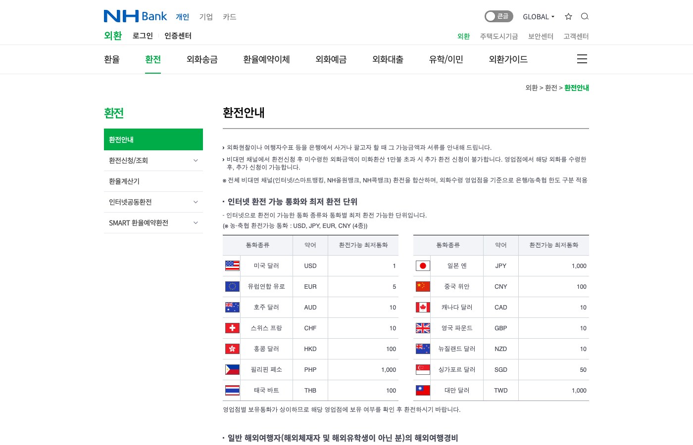 달러 환전 방법 농협 농협 환전 안내 화면