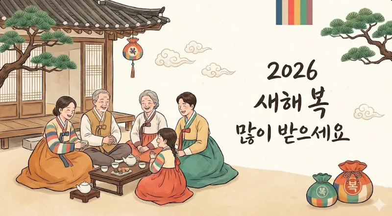 집 마당 한복입은 가족 음식