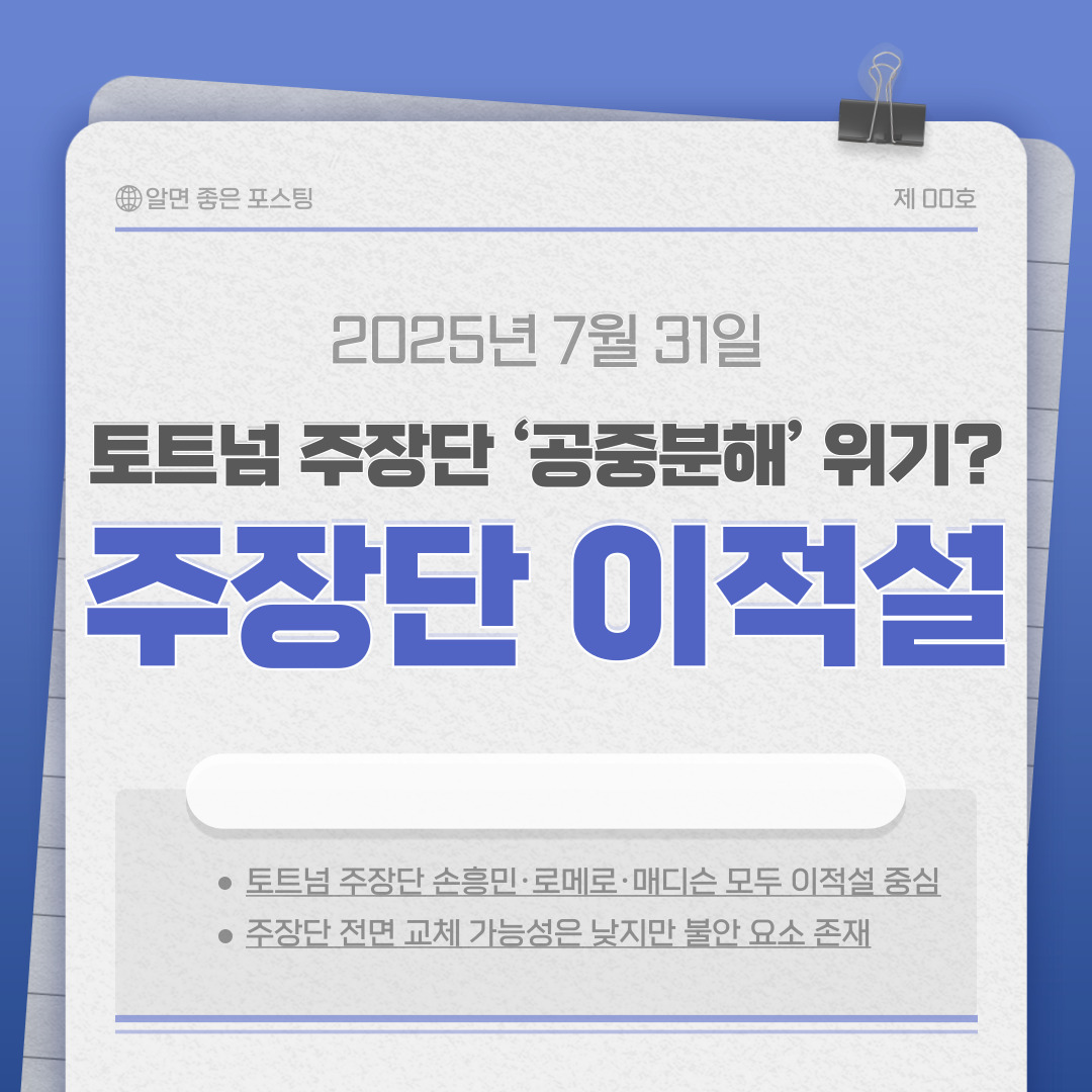 ⚽ 토트넘 주장단 ‘공중분해’ 위기? 손흥민·로메로·매디슨 이적설, 에이스 3인방 운명은?
