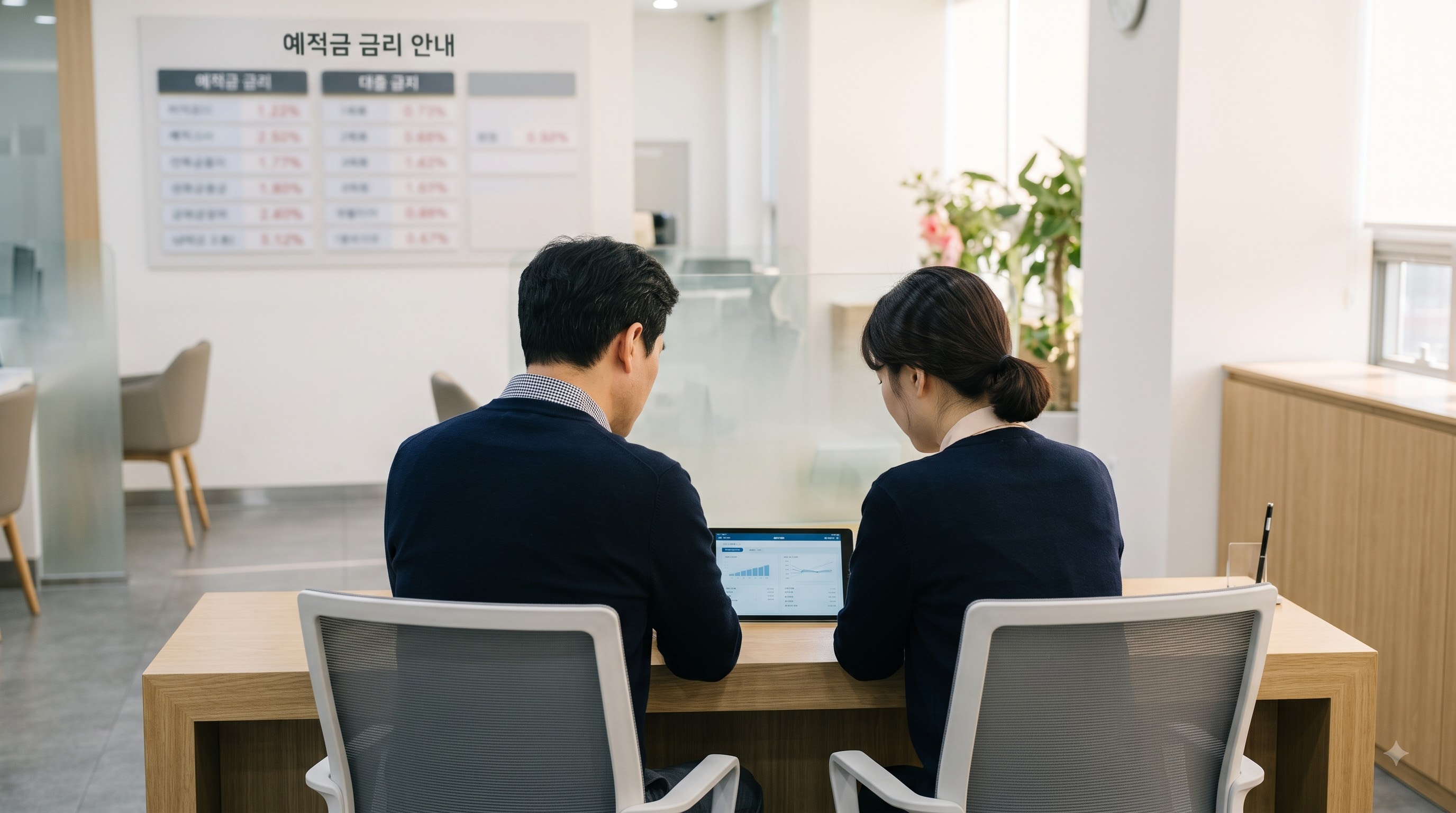 미국 국채 금리 5.31% 상승과 한국 기준금리 인상 관련 은행 창구 모습
