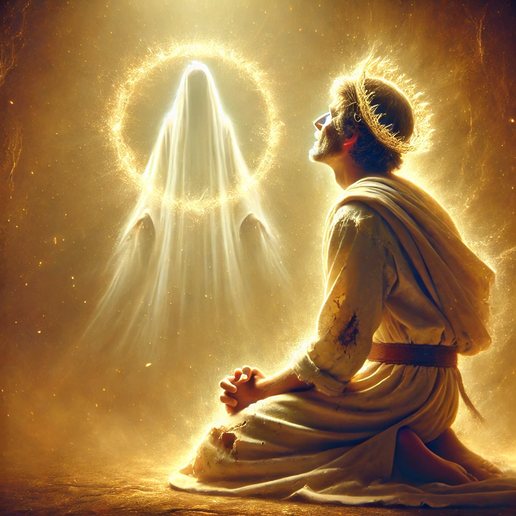 고난 속에서도 기쁨을 잃지 않고 생명의 면류관을 바라보며 기도하는 모습을 담았습니다. 따뜻한 빛과 영적인 분위기가 조화를 이루어 말씀을 묵상하는 데 도움이 되기를 바랍니다. 더 원하는 요소가 있으면 말씀해주세요! 😊