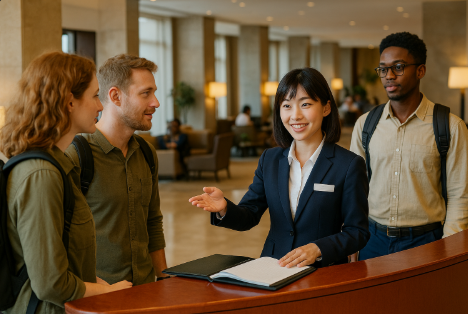 일본 호텔에서 아르바이트를 하는 모습입니다.