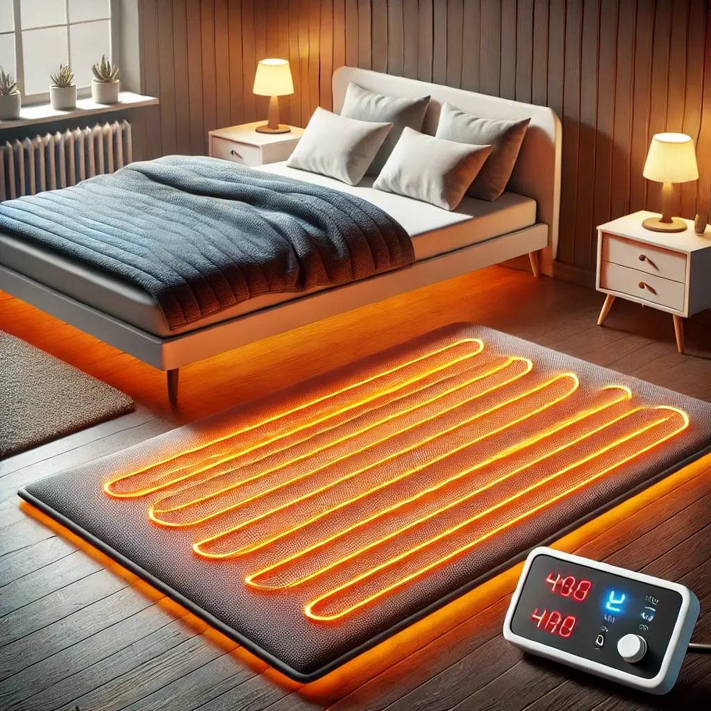 침실에 놓인 카본매트와 온수매트&amp;#44; 각각의 난방 방식이 적용된 침대