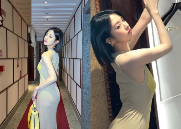 펜디의 패션쇼에 참석한 안유진이 기념 사진촬영을 하고 있다. [사진=안유진 인스타그램]