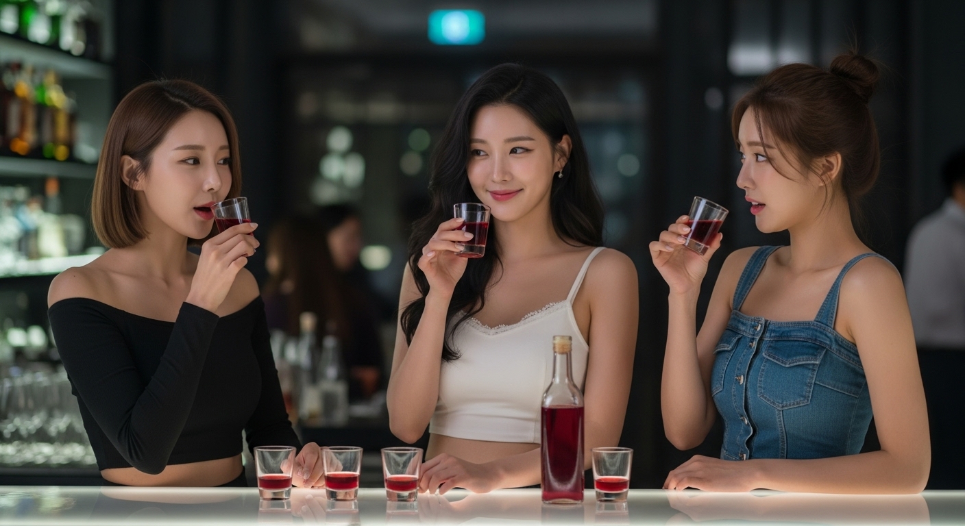 레드와인식초를 먹어보는 여자들