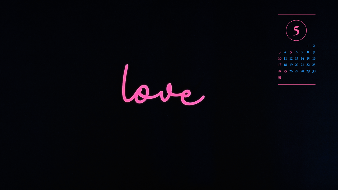 06 Love 검정배경 A - 2026년5월 달력배경화면
