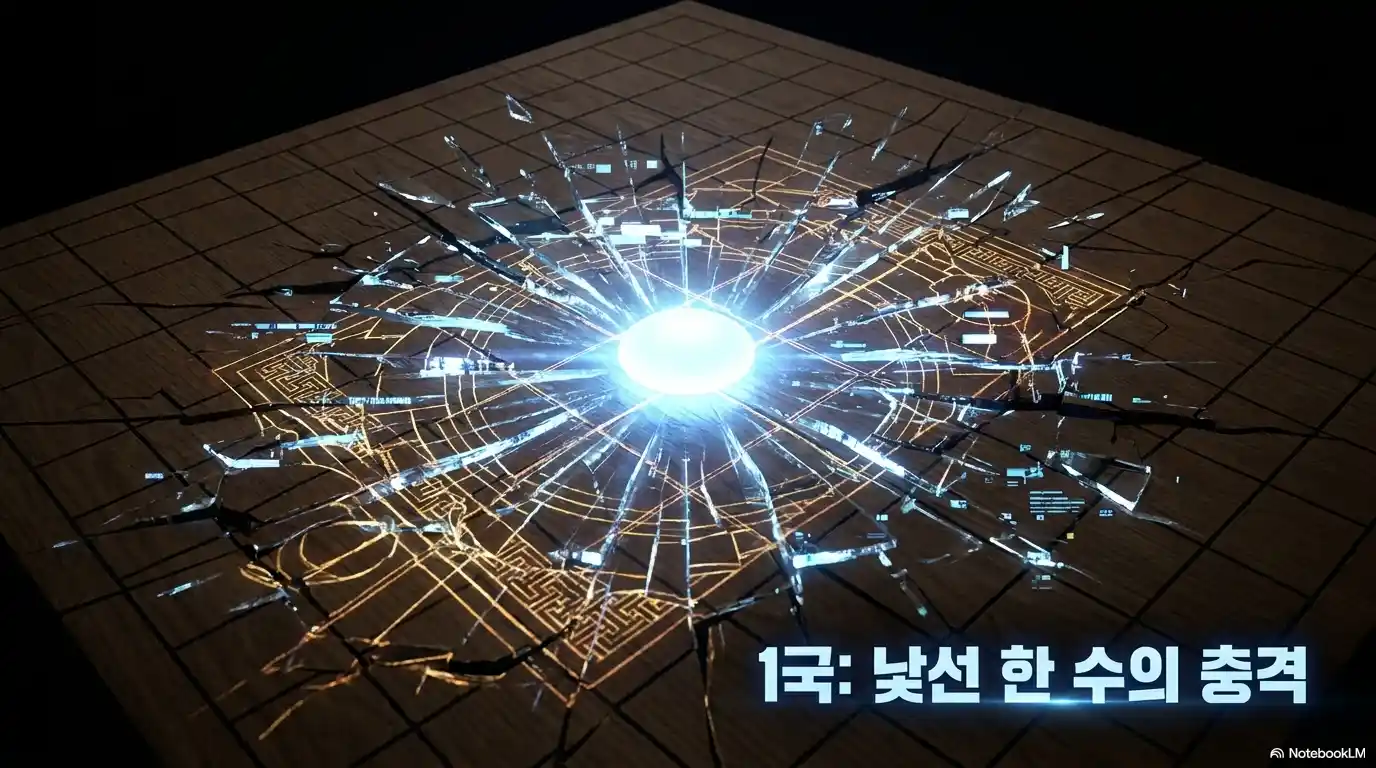 신진서와 카타고 1국에서 AI의 예상 밖 수를 표현한 바둑판 이미지