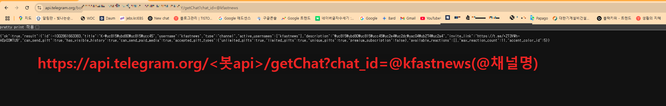채널에있는 봇의 chat id 확인하기