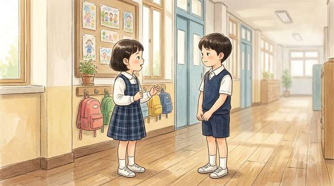 친구와 차분하게 대화하는 아이