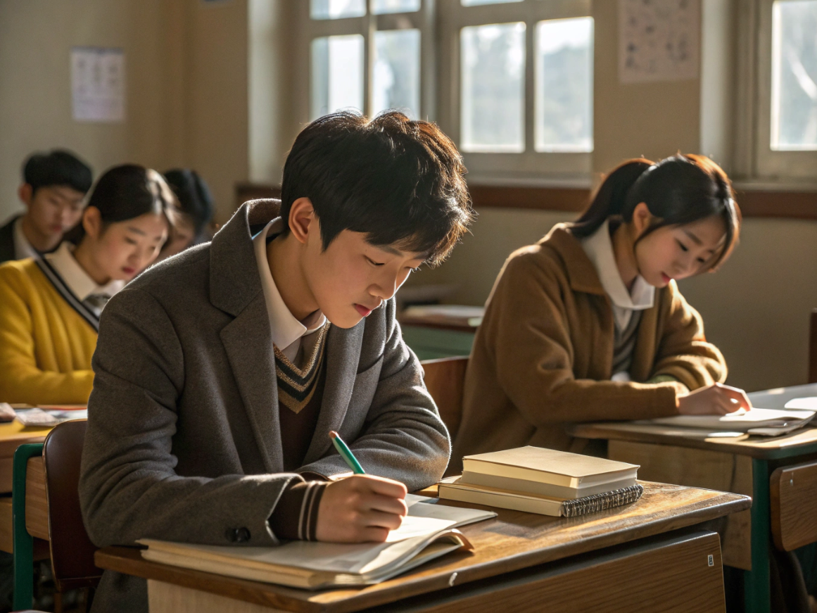 학교에서 공부하는 고등학생들