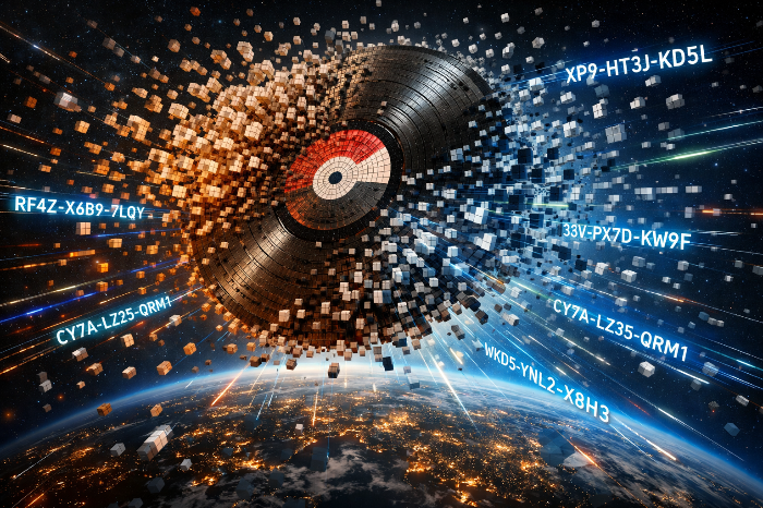 고정된 음원 중심에서 알고리즘 라이선스 방식으로 변화하는 저작권 시장의 혁신 이미지.