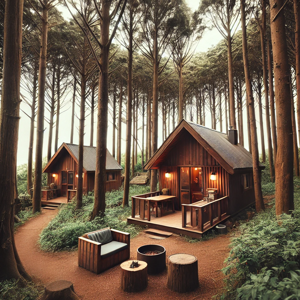 숲 속 나무 캐빈으로 구성된 자연 속 제주 펜션.
