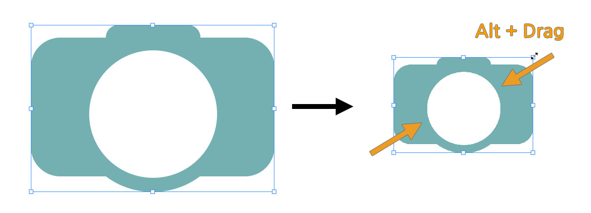 레이어의 중심을 유지하며 크기 조절 예시