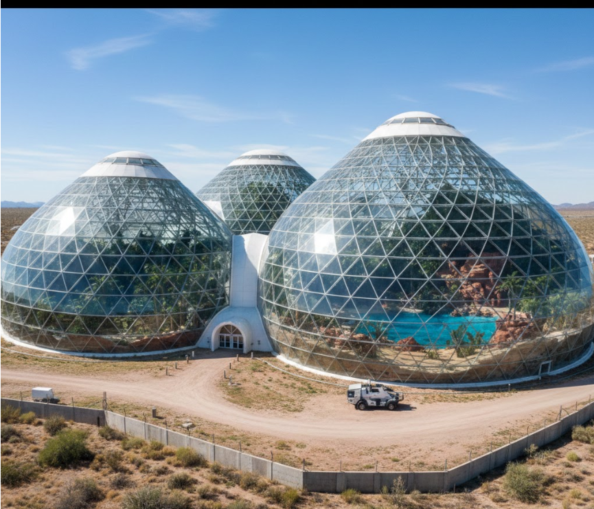 바이오스피어 2 프로젝트를 모티브로 재구성한 인공 생태계 거주시설 상상도