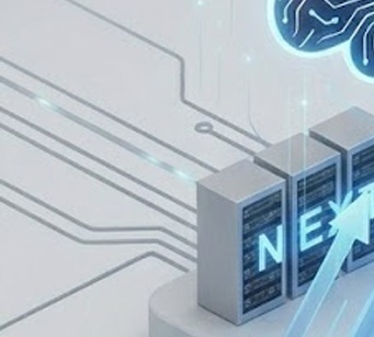 인공지능(AI) 기술의 발전과 이에 따른 전력 및 데이터 센터 인프라의 폭발적인 성장을 시각화한 입체 그래픽 이미지입니다.