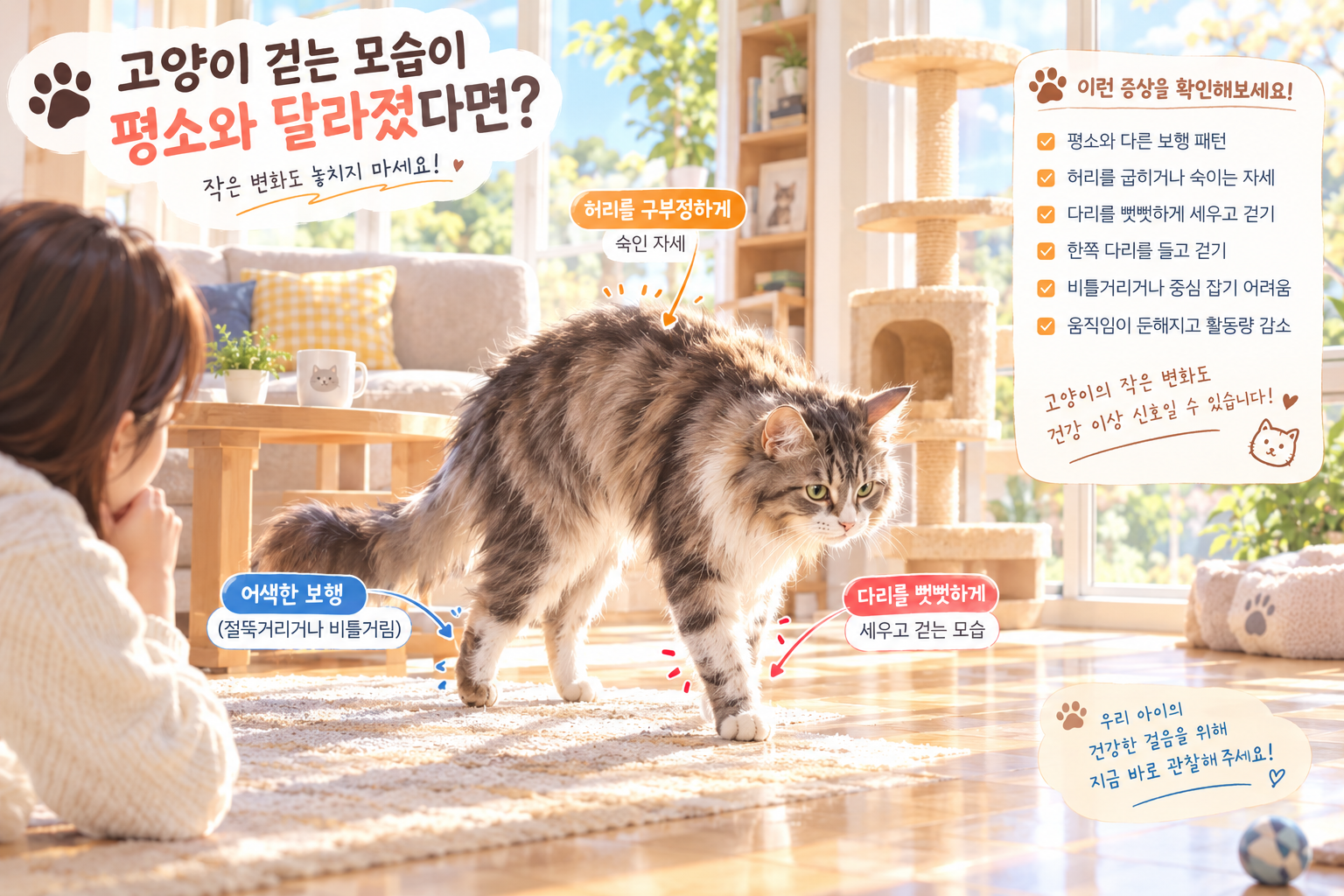 고양이 이상 보행 및 걷는 모습 변화 관찰