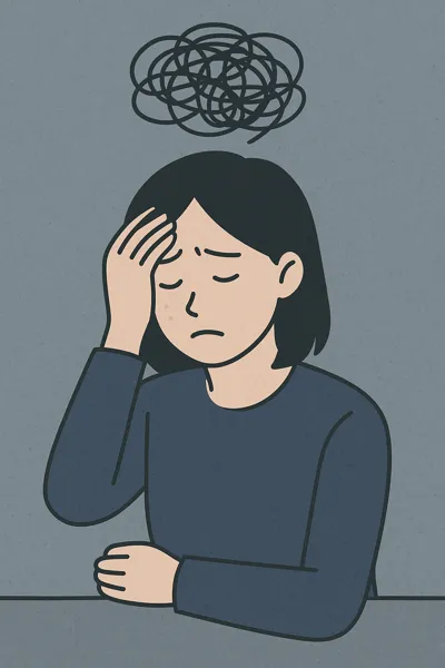 무거운 마음으로 앉아있는 사람