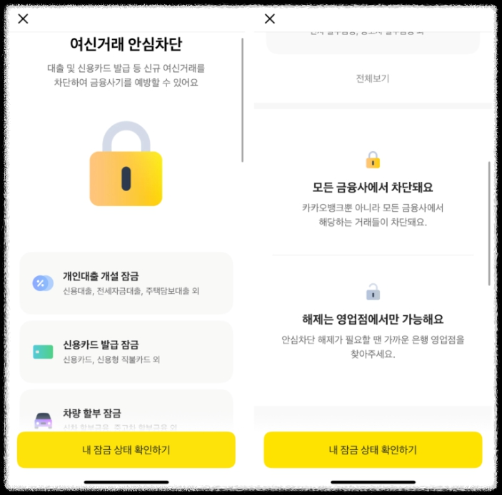 여신거래 안심차단 서비스 신청 절차