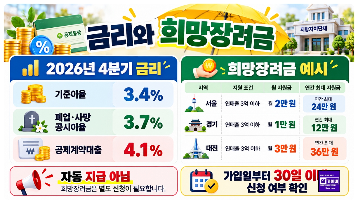 노란우산공제 기준이율 공제계약대출 금리와 서울 경기 대전 희망장려금 비교