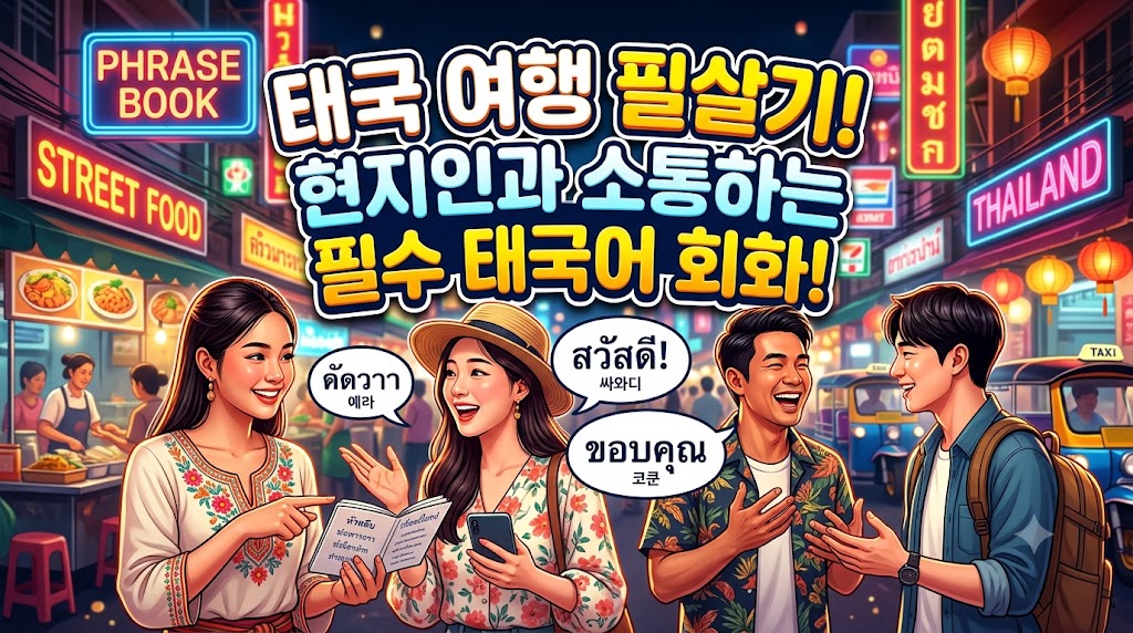 태국 방콕 로컬 야시장에서 상인과 웃으며 이야기를 나누는 여행객의 모습