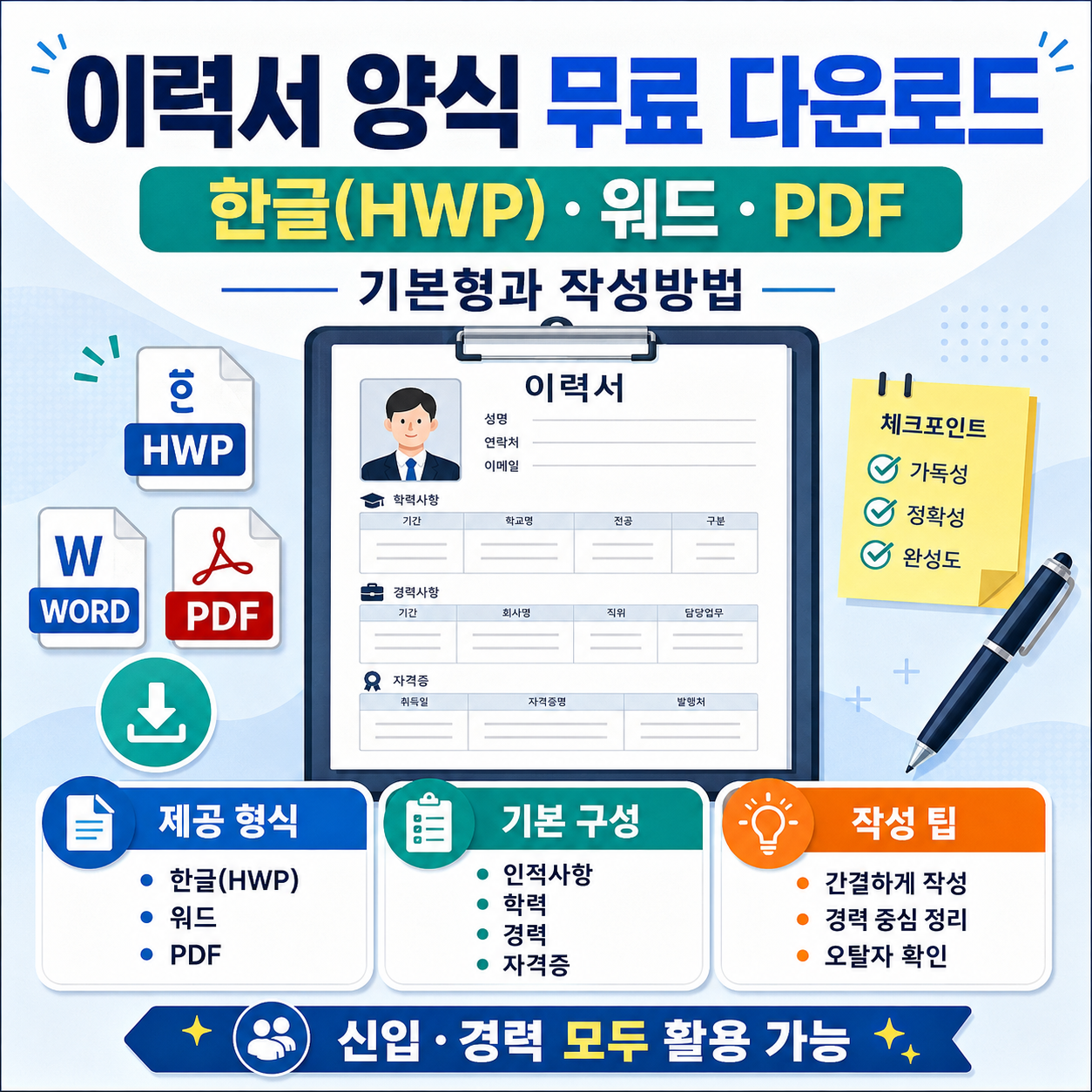 이력서 양식 무료 다운로드｜한글(HWP)&middot;워드&middot;PDF 기본형과 작성방법