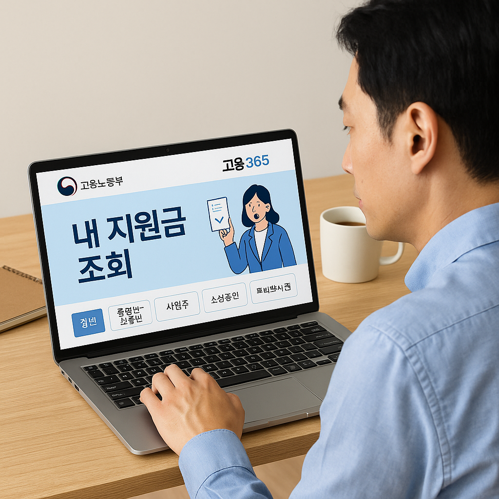 고용365, 내지원금조회, 고용노동부, 노트북하는사람