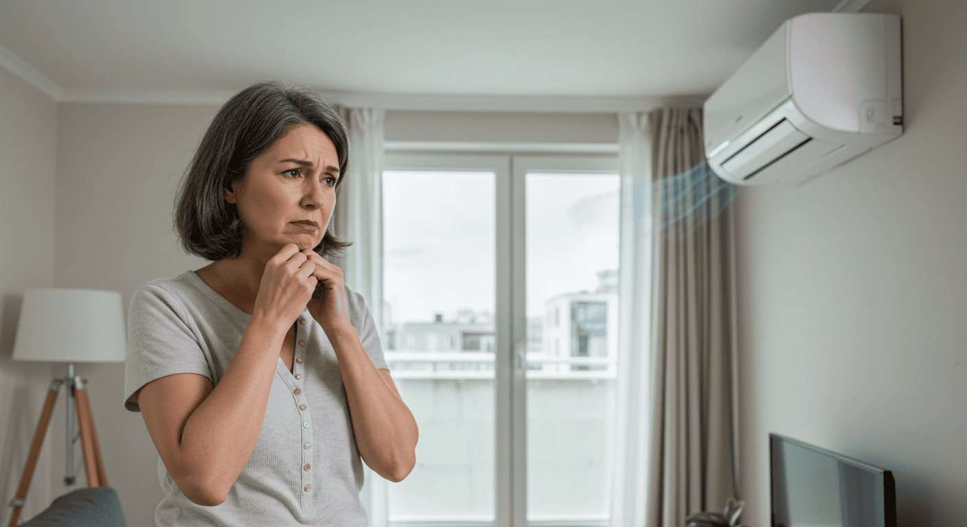 에어컨 냄새로 불쾌해 하는 사람의 모습