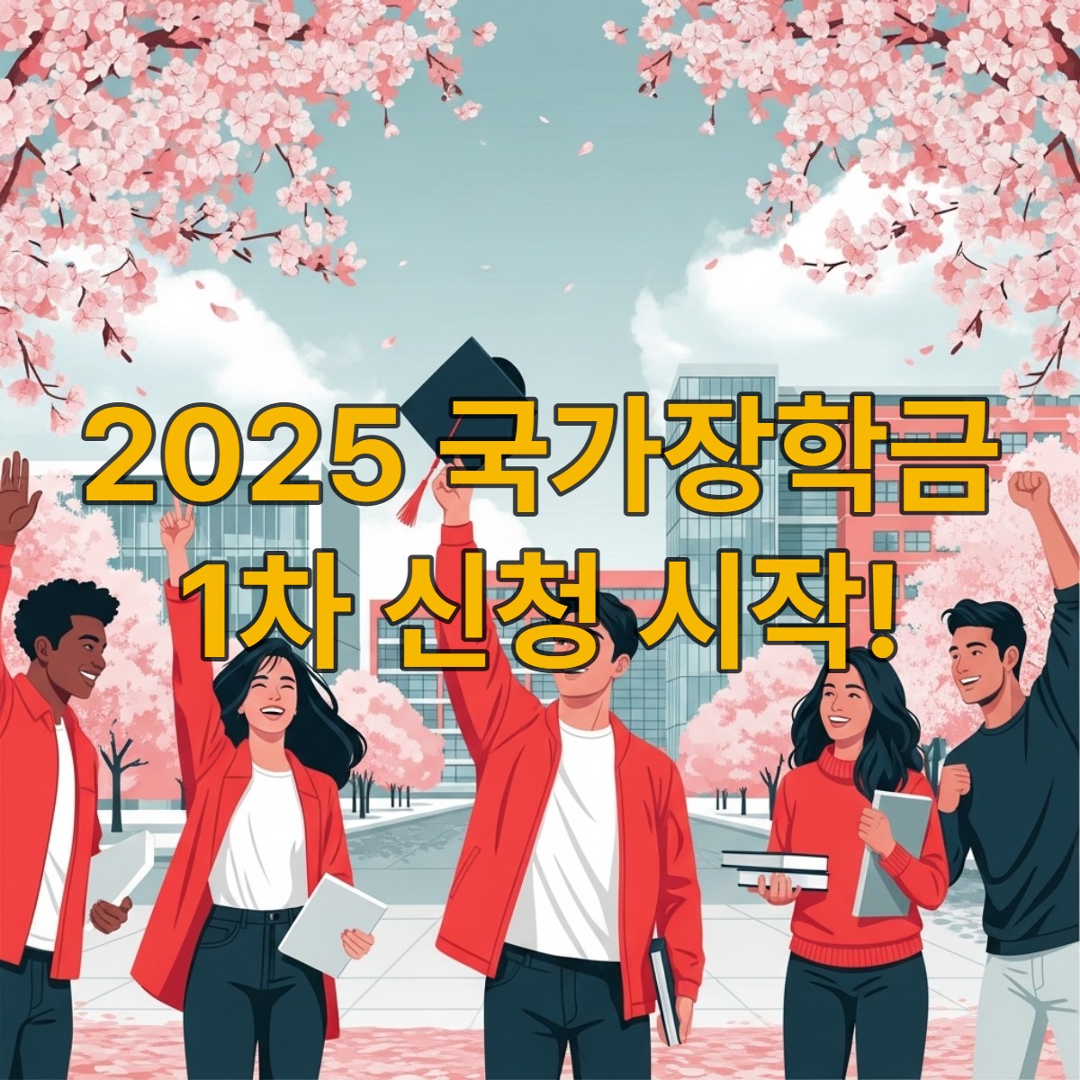2025년 국가장학금 신청으로 학비 부담을 덜고 환하게 웃는 대학생들의 모습